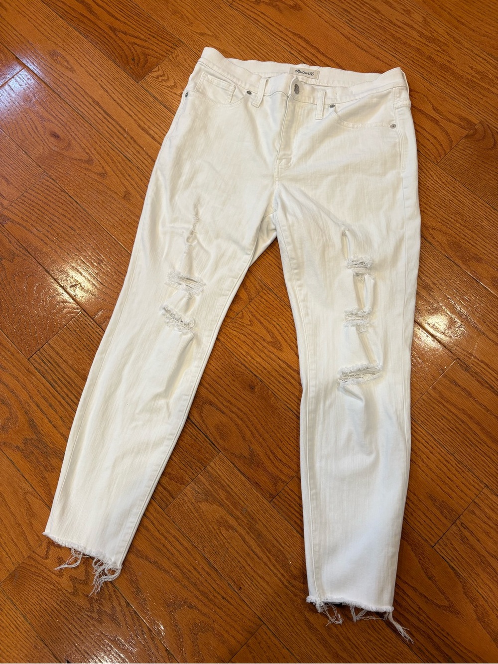 Madewell High-Rise Skinny Crop White Distressed Jeans - 31 Raw Hem Summer Denim